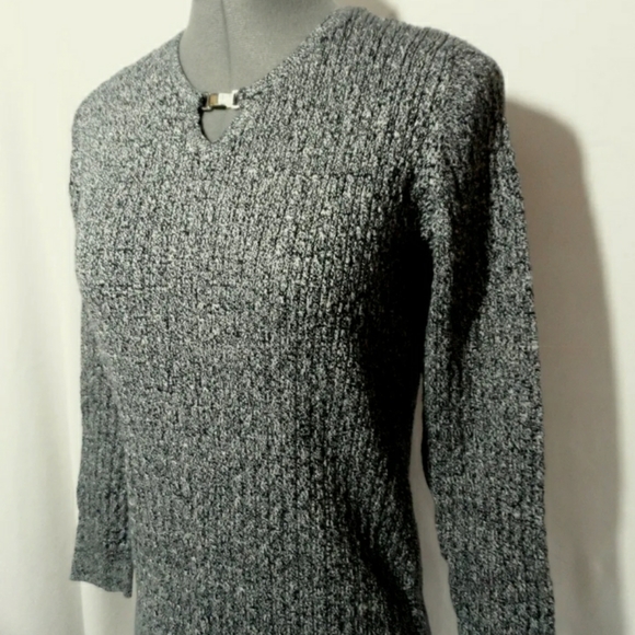 KAREN SCOTT for Macy's Knit Sweater Top M Gray Black dual blend Long sleeve - Picture 2 of 7